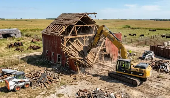 Barn demolition and farmstead cleanup project on agricultural property in North Missouri