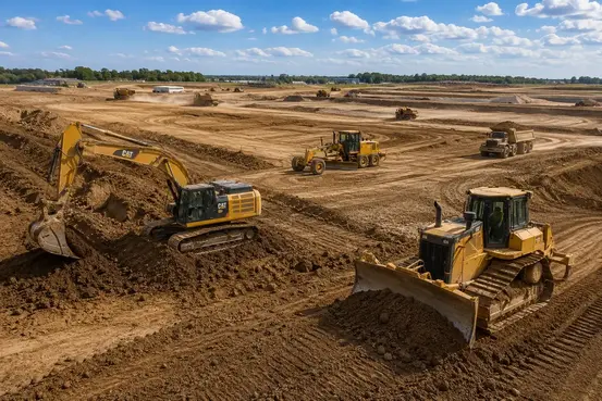 Commercial site preparation project in North Missouri featuring mass grading excavation utility installation and construction-ready building pads