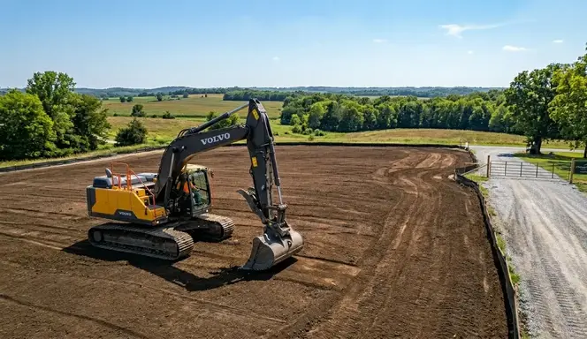 Clean demolition site after structure removal and final grading in North Missouri