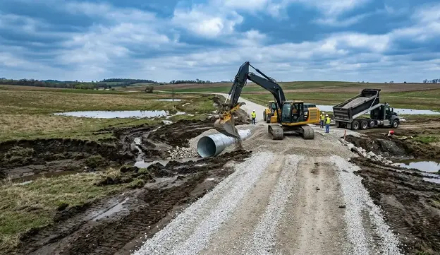 Repairing washed out farm roads and drainage failures on North Missouri agricultural property