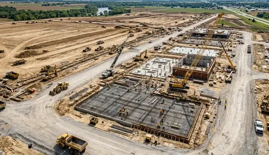 Raw land transformed into a commercial development site through excavation grading and infrastructure installation