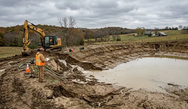 Leaking pond repair project in North Missouri