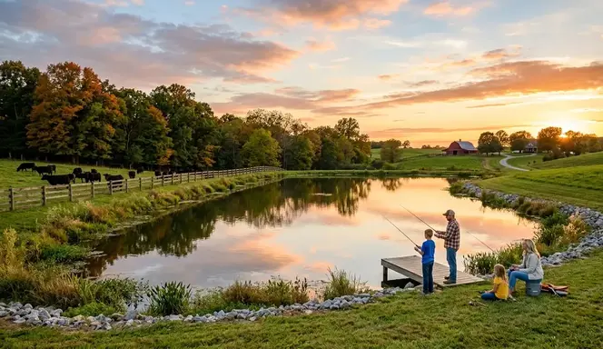 Finished farm pond improving rural property value in North Missouri