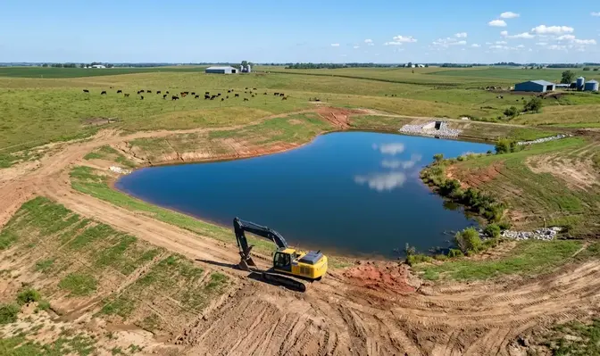 Farm pond excavation project in North Missouri