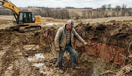 Evaluating clay soil layers during pond construction in North Missouri